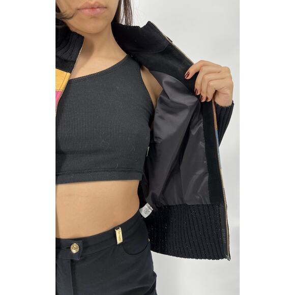 St. John Wool Knit & Lamb Suede Leather Jacket Full Zip - Picture 3 of 3